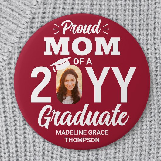 Badge Rond 7,6 Cm Gradué Photo Fier Maman Moderne Rouge et Blanc