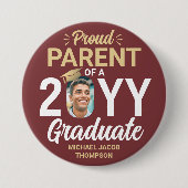 Badge Rond 7,6 Cm Gradué Photo Fière Parent Bourgogne Rouge et Or (Devant)