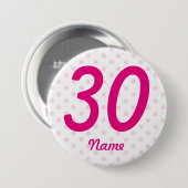 Badge Rond 7,6 Cm Grand 30ème âge blanc rose 30 d'insigne de point (Devant & derrière)