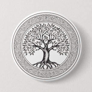 Badge Rond 7,6 Cm Grand chêne Arbre de vie Croquis celtique