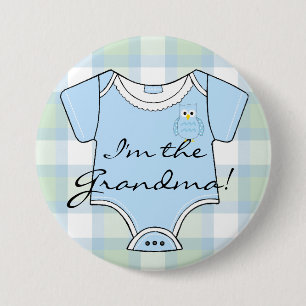 Badge Rond 7,6 Cm Grand-maman bleue de baby shower de hibou de plaid