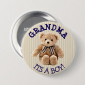 Badge Rond 7,6 Cm Grand-mère, c'est un garçon Teddy Bear Baby shower (Devant & derrière)