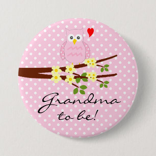 Badge Rond 7,6 Cm Grand-mère de hibou rose