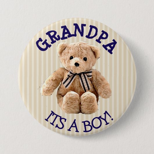 Badge Rond 7,6 Cm Grand-père, c'est un garçon Teddy Bear Baby shower (Devant)