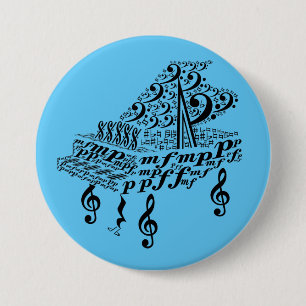 Badge Rond 7,6 Cm Grand piano, piano, symboles musicaux,