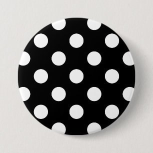 Badge Rond 7,6 Cm Grands rétros points - noirs et blancs