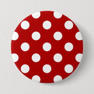 Badge Rond 7,6 Cm Grands rétros points - rouge et blanc