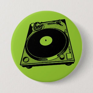 Badge Rond 7,6 Cm Graphique de Tourne-disque rétro en noir