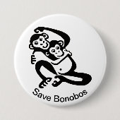 Badge Rond 7,6 Cm Graphisme - Sauvez BONOBOS - Chimpanzé - Faune - (Devant)