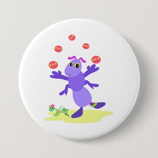 Badge Rond 7,6 Cm Grasshopper violet Jongler amusant Créature (Devant)