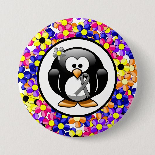 Badge Rond 7,6 Cm Gray Sensibilisation Ruban Penguin (Devant)