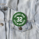 Badge Rond 7,6 Cm Green and White Football Maman Numéro Jersey<br><div class="desc">Saluez votre équipe sportive préférée, votre footballeur ou montrez votre fierté scolaire avec un bouton d'esprit personnalisé! Ajoutez votre nom d'école ou personnalisez-le avec le nom d'un joueur et son numéro de maillot. Parfait pour le football, le basket, le baseball et les jeux de football ! Créez des broches personnalisées...</div>