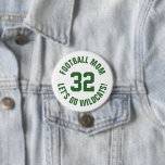 Badge Rond 7,6 Cm Green and White Football Maman Numéro Jersey<br><div class="desc">Saluez votre équipe sportive préférée, votre footballeur ou montrez votre fierté scolaire avec un bouton d'esprit personnalisé! Ajoutez votre nom d'école ou personnalisez-le avec le nom d'un joueur et son numéro de maillot. Parfait pour le football, le basket, le baseball et les jeux de football ! Créez des broches personnalisées...</div>