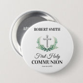 Badge Rond 7,6 Cm Green leaf first communion  (Devant & derrière)