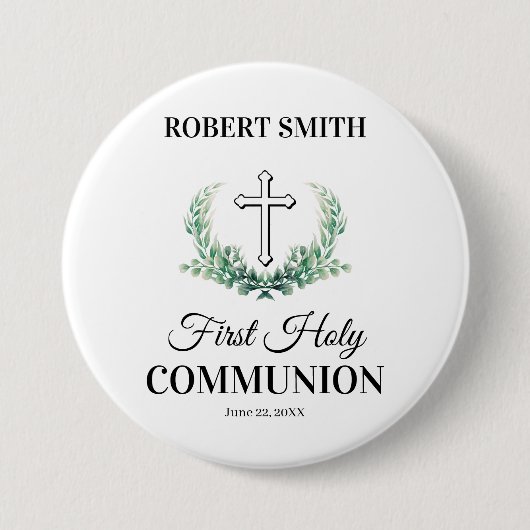 Badge Rond 7,6 Cm Green leaf first communion  (Devant)