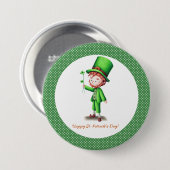Badge Rond 7,6 Cm Green Leprechaun St Patrick's Day Polka Dot (Devant & derrière)