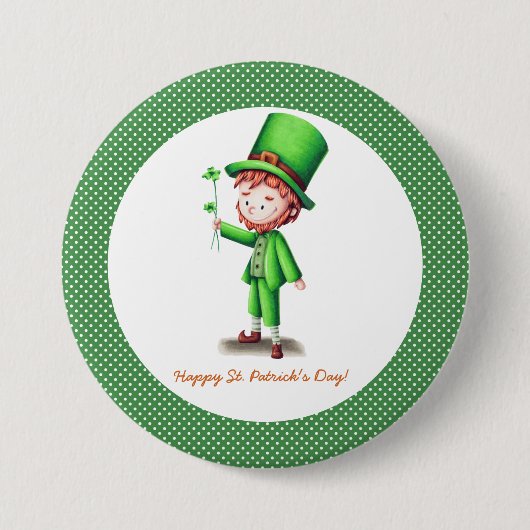 Badge Rond 7,6 Cm Green Leprechaun St Patrick's Day Polka Dot (Devant)