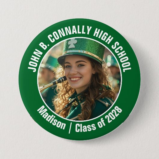 Badge Rond 7,6 Cm Green Marching Band Photo High School Spirit (Devant)