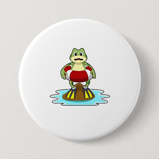 Badge Rond 7,6 Cm Grenouille à la natation avec anneau de natation (Devant)