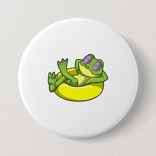 Badge Rond 7,6 Cm Grenouille à la natation avec anneau de natation
