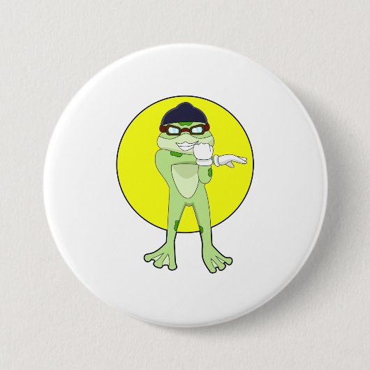 Badge Rond 7,6 Cm Grenouille avec lunettes de natation (Devant)