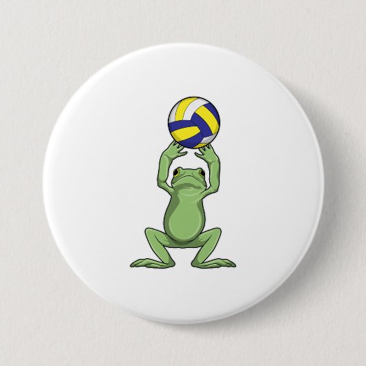 Badge Rond 7,6 Cm Grenouille avec volleyball (Devant)
