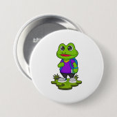 Badge Rond 7,6 Cm Grenouille comme randonneur avec sac à dos (Devant & derrière)