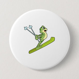 Badge Rond 7,6 Cm Grenouille comme sauteur de ski avec Ski.PNG