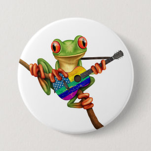 Badge Rond 7,6 Cm Grenouille d'arbre jouant le blanc américain de