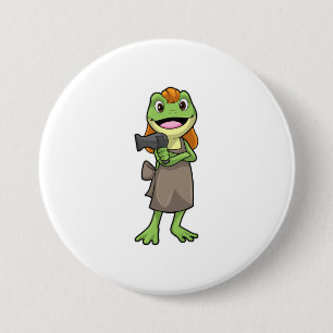 Badge Rond 7,6 Cm Grenouille en coiffeur avec sèche-cheveux