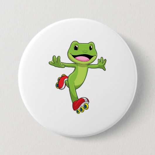 Badge Rond 7,6 Cm Grenouille en Patinage en ligne avec Roller skates (Devant)