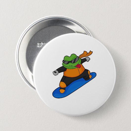Badge Rond 7,6 Cm Grenouille en snowobarder avec snowboard (Devant & derrière)