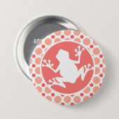 Badge Rond 7,6 Cm Grenouille ; Pois roses et coraux (Devant & derrière)