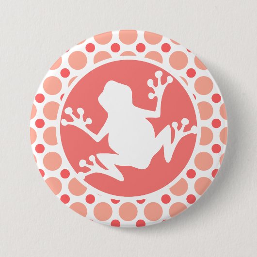 Badge Rond 7,6 Cm Grenouille ; Pois roses et coraux (Devant)