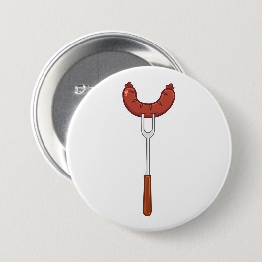 Badge Rond 7,6 Cm Grilled Sausage on BBQ Fork (Devant & derrière)