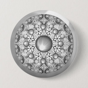 Badge Rond 7,6 Cm Gris dentée céramique