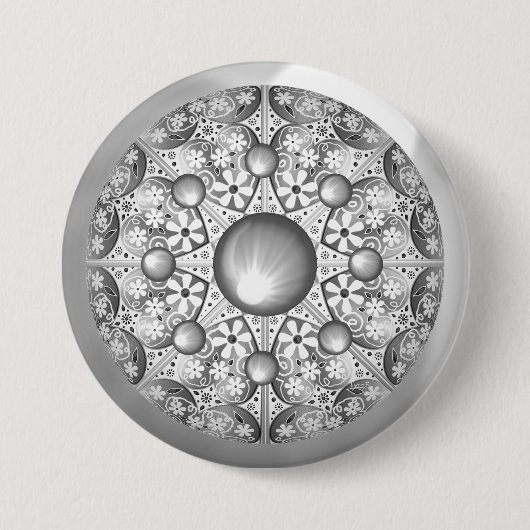 Badge Rond 7,6 Cm Gris dentée céramique (Devant)