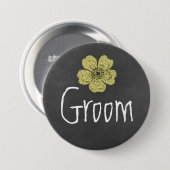 Badge Rond 7,6 Cm Groom Wild Yellow Roses Chalkboard (Devant & derrière)