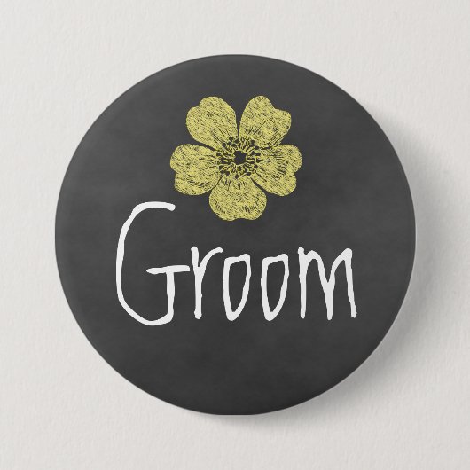 Badge Rond 7,6 Cm Groom Wild Yellow Roses Chalkboard (Devant)