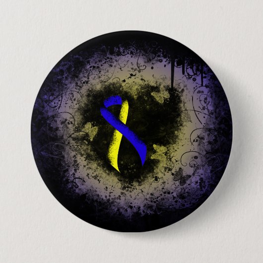 Badge Rond 7,6 Cm Groupe de ruban de sensibilisation bleu et jaune (Devant)