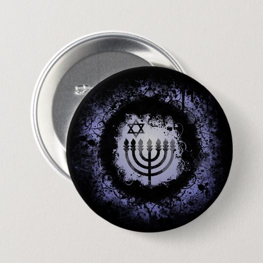 Badge Rond 7,6 Cm Grunge Chanukah Menorah (Devant & derrière)