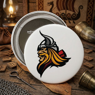 Badge Rond 7,6 Cm Guerrier Viking Féroce Tête Casque et Barbe Nordiq
