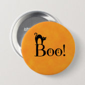 Badge Rond 7,6 Cm Halloween Orange - "Boo ! avec chat noir" (Devant & derrière)