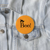 Badge Rond 7,6 Cm Halloween Orange - "Boo ! avec chat noir" (En situation)