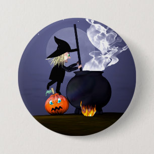 Badge Rond 7,6 Cm Halloween Witch et Cauldron