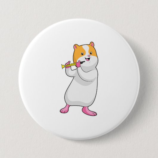Badge Rond 7,6 Cm Hamster à Musique avec Flûte (Devant)