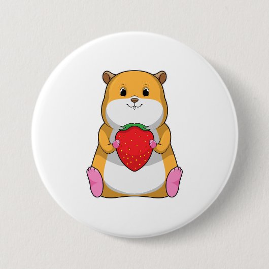 Badge Rond 7,6 Cm Hamster aux fraises (Devant)