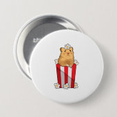 Badge Rond 7,6 Cm Hamster avec Popcorn (Devant & derrière)