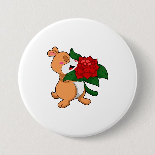 Badge Rond 7,6 Cm Hamster avec Rose à fleurs (Devant)