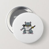 Badge Rond 7,6 Cm Hamster comme Ninja dans les arts martiaux avec ép (Devant & derrière)